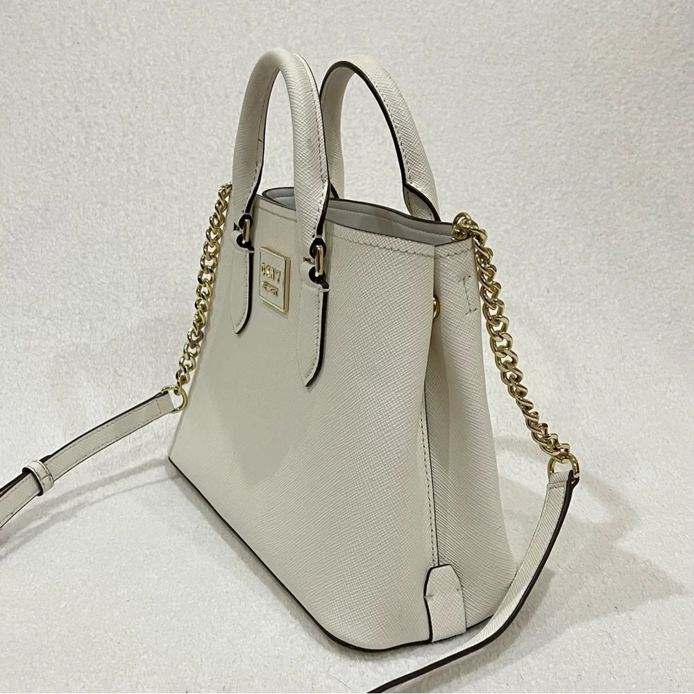 DKNY Ivory Leather Bianca Medium Satchel Bag